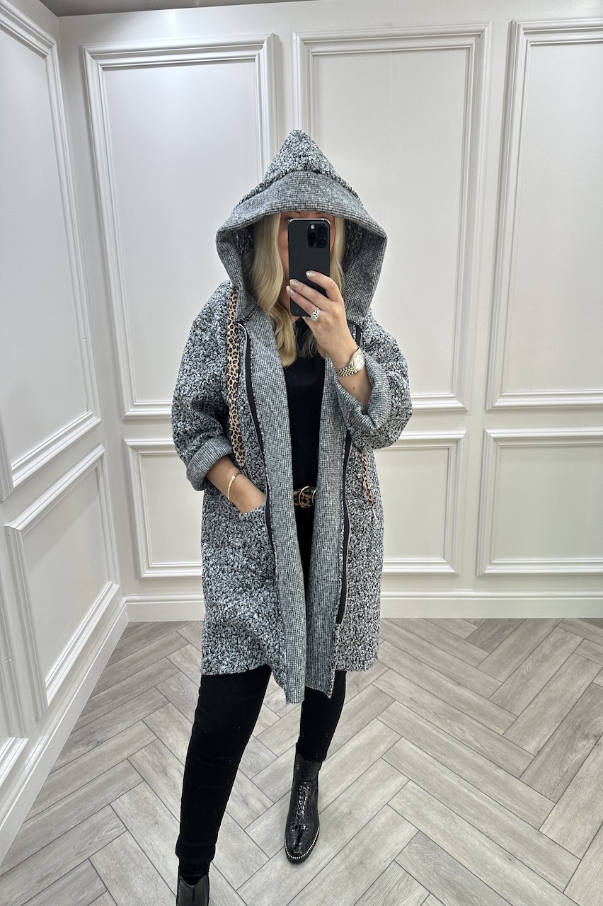 Grey Mirabella Leopard Hooded Jacket 