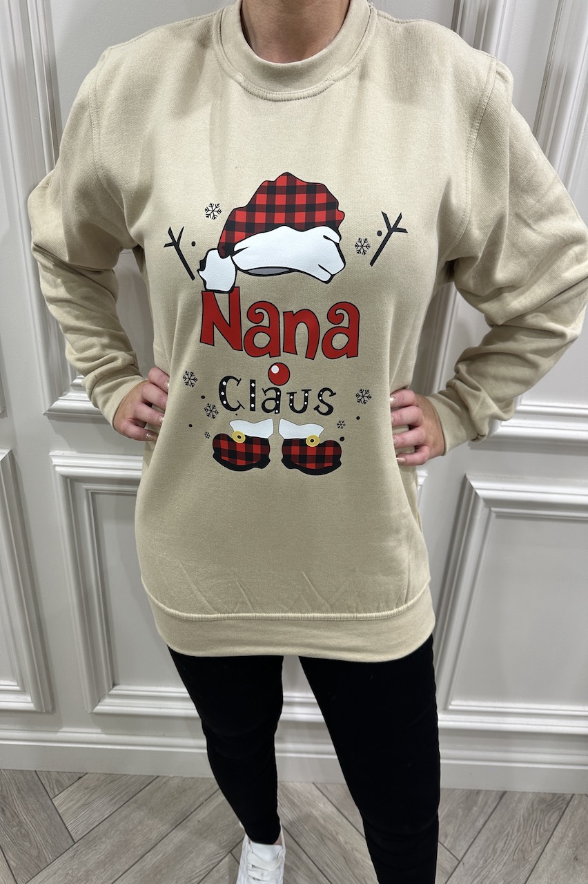 Beige Tartan Nan Claus Christmas Sweatshirt