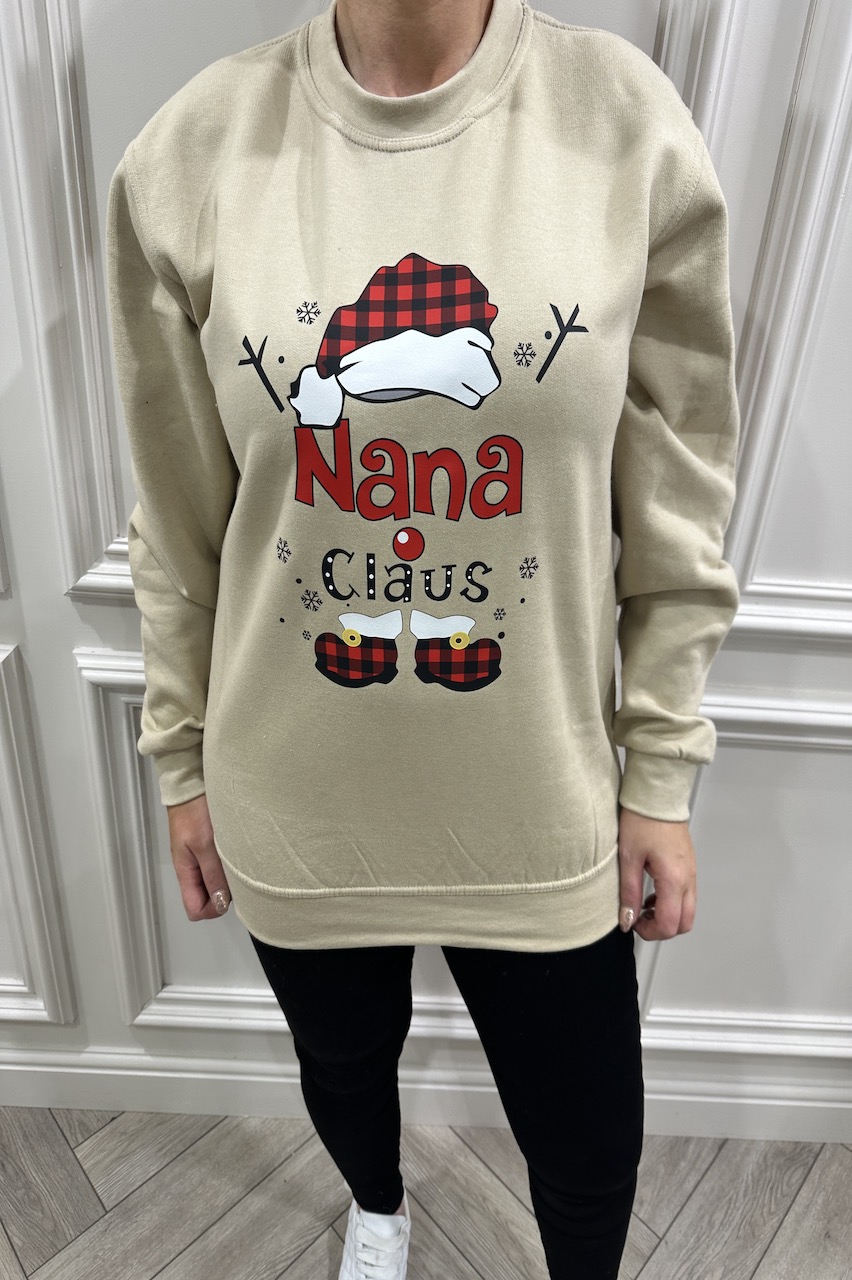 Beige Tartan Nan Claus Christmas Sweatshirt