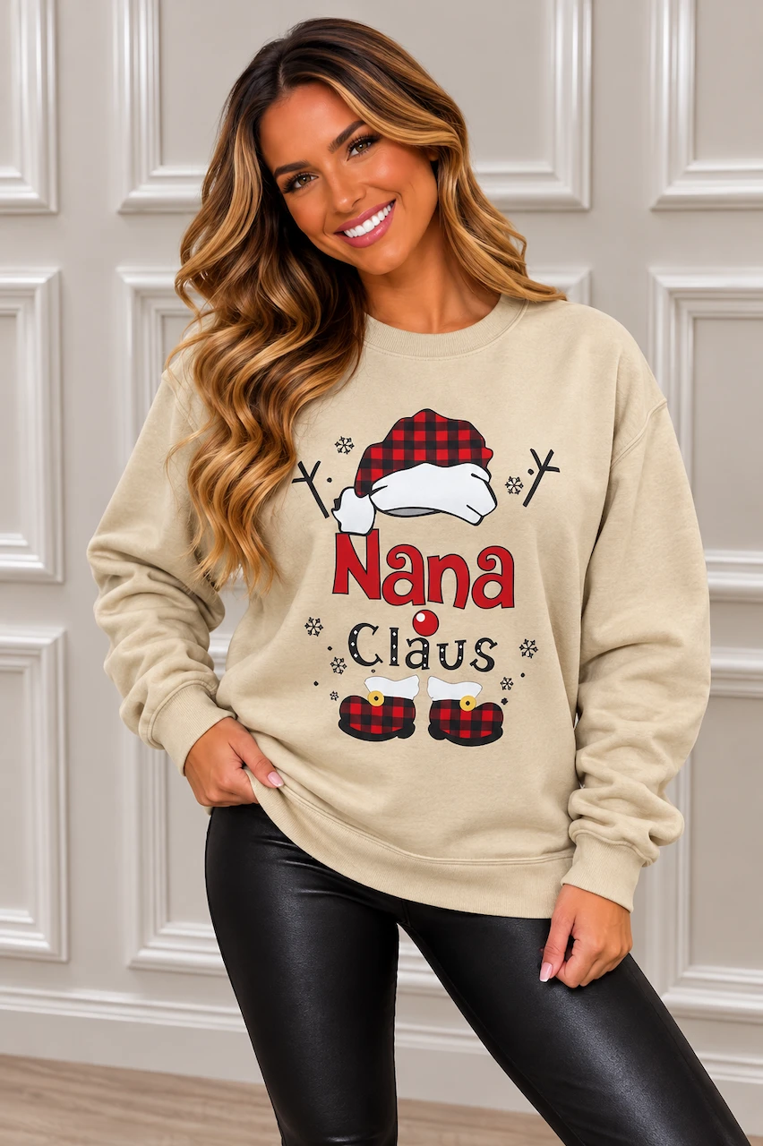 Beige Tartan Nana Claus Christmas Sweatshirt