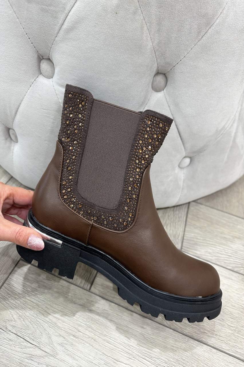 Brown Roxie Ankle Boots With Embellished Detail