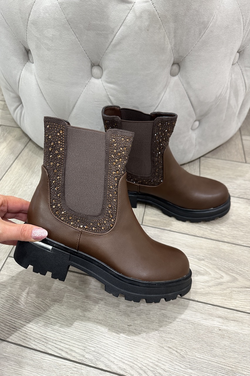 Brown Roxie Ankle Boots With Embellished Detail