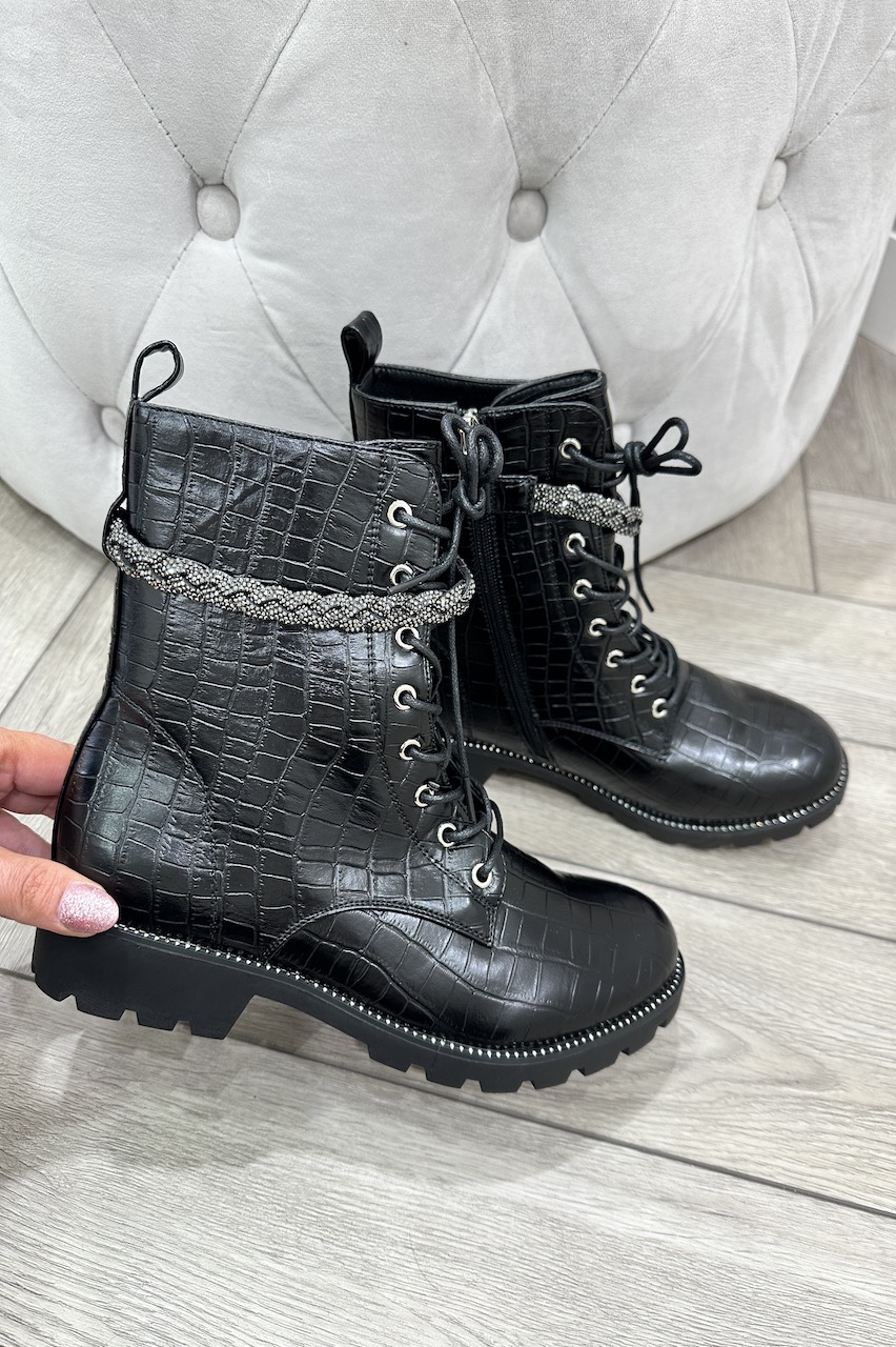 patent croc biker boots