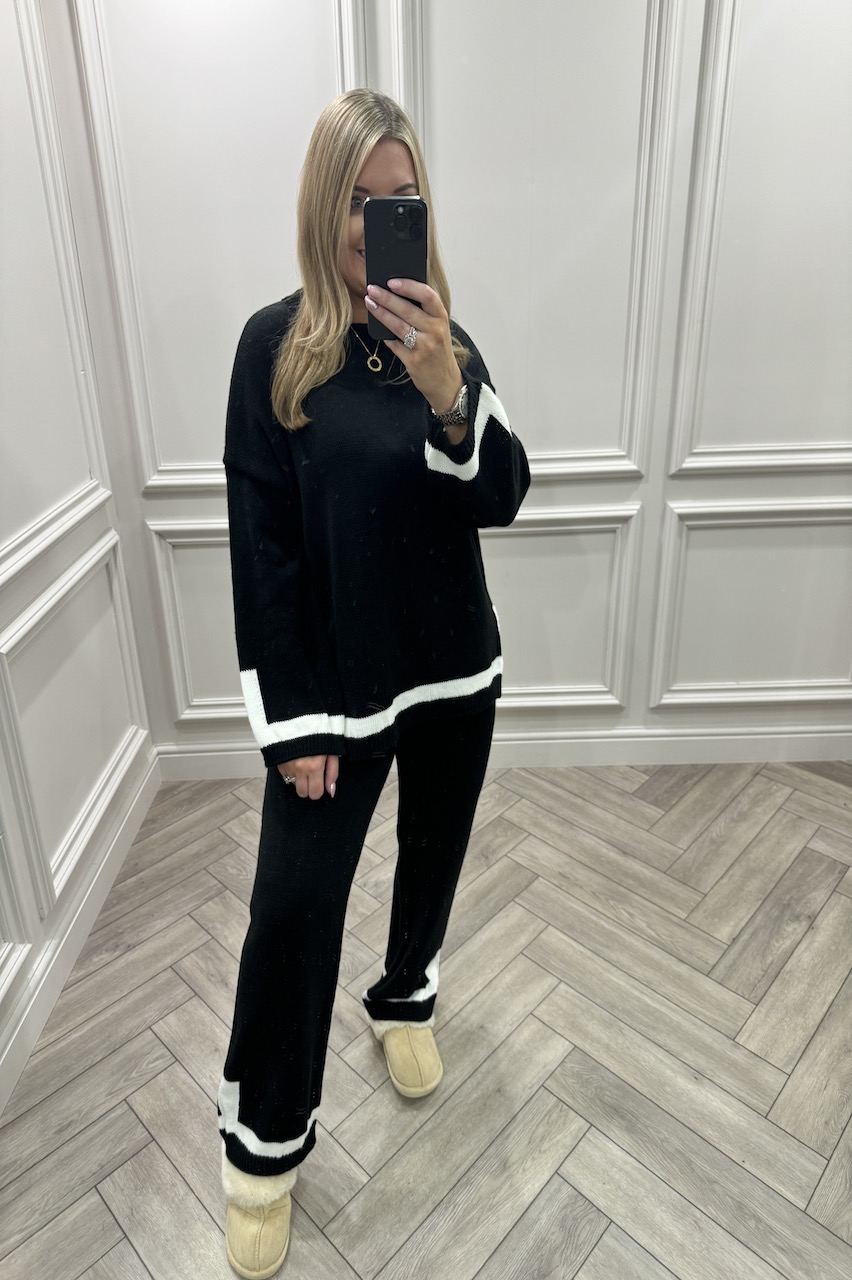 Black  Amelia  Stripe Knitted  Loungewear Set