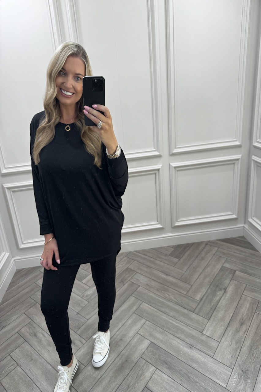 Black Every Day Lounge Set With Dip Hem  Top