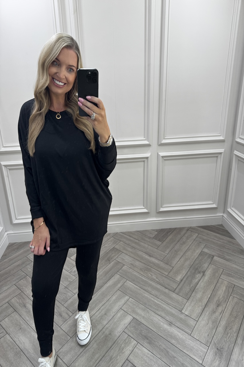 Black Every Day Lounge Set With Dip Hem  Top