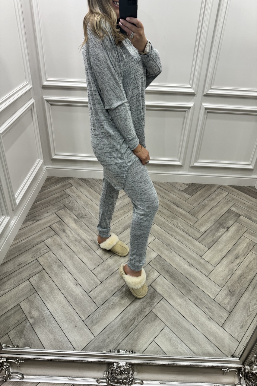 Grey Every Day Lounge Set With Dip Hem  Top