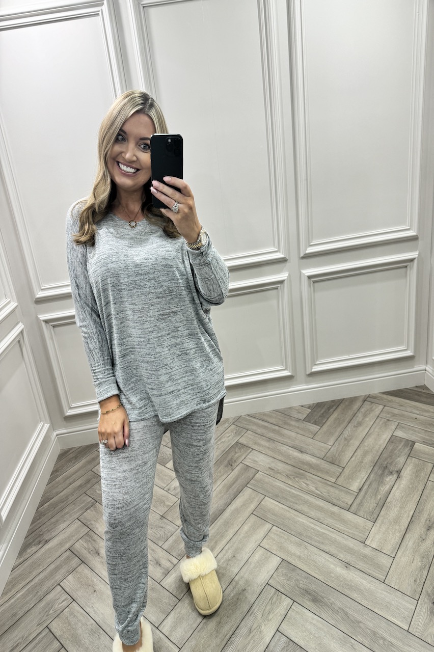 Grey Every Day Lounge Set With Dip Hem  Top