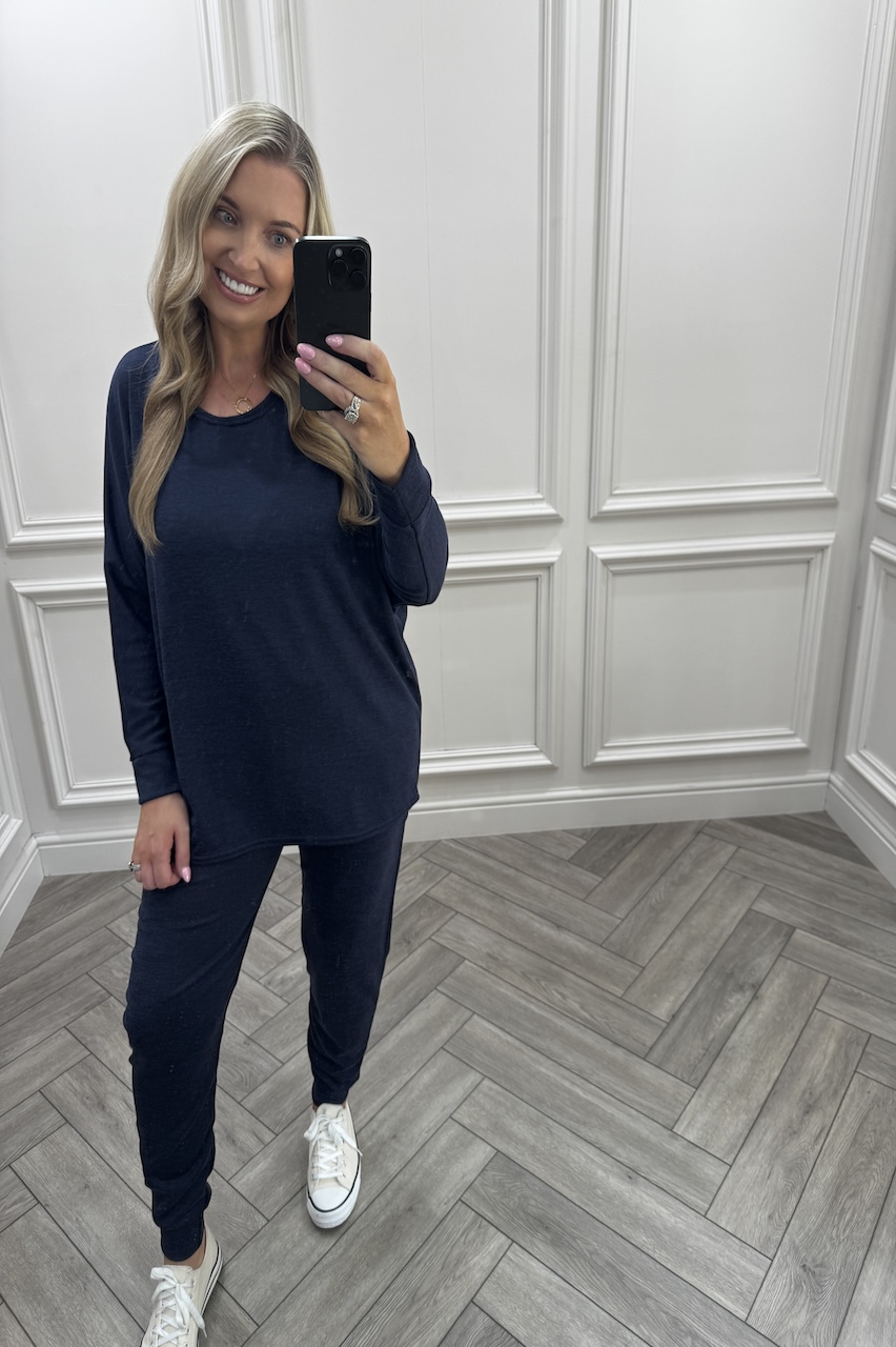 Navy Every Day Lounge Set With Dip Hem  Top