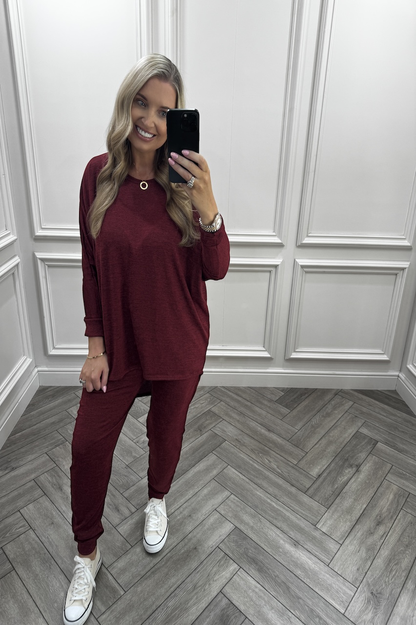 Red Every Day Lounge Set With Dip Hem  Top