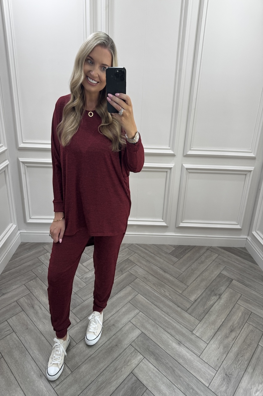 Red Every Day Lounge Set With Dip Hem  Top