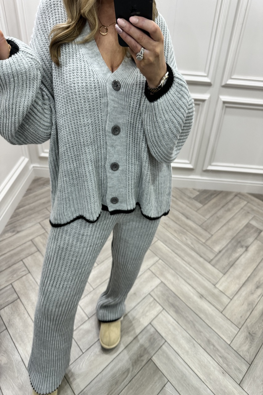 Grey Elegance Button Front Loungewear Set