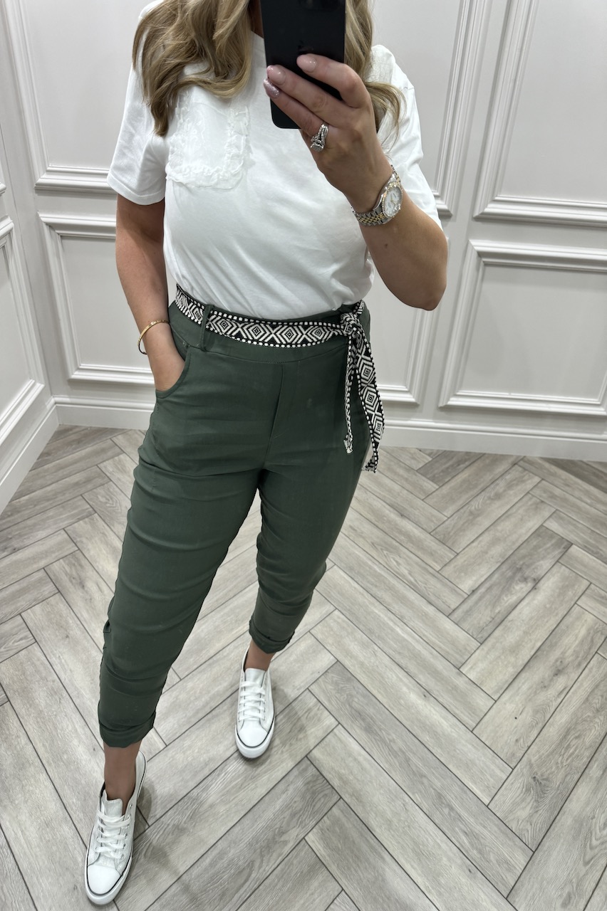 Khaki Authentic Magic Joggers with Aztec Belt