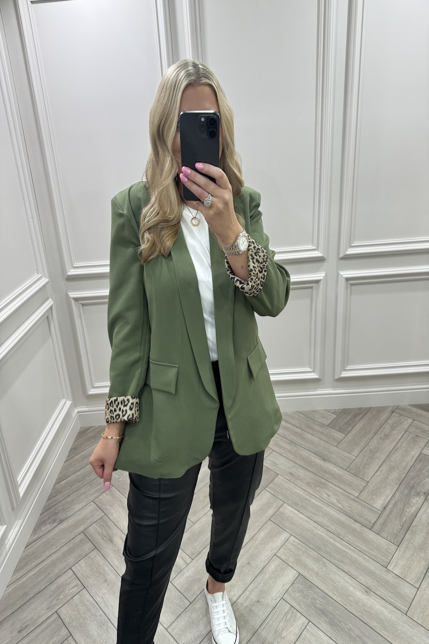 Khaki Iconic Leopard Blazer 