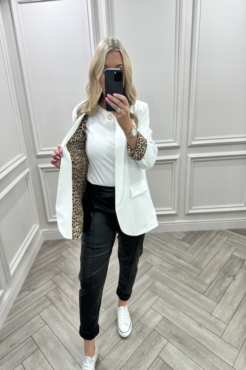 White Iconic Leopard Blazer 