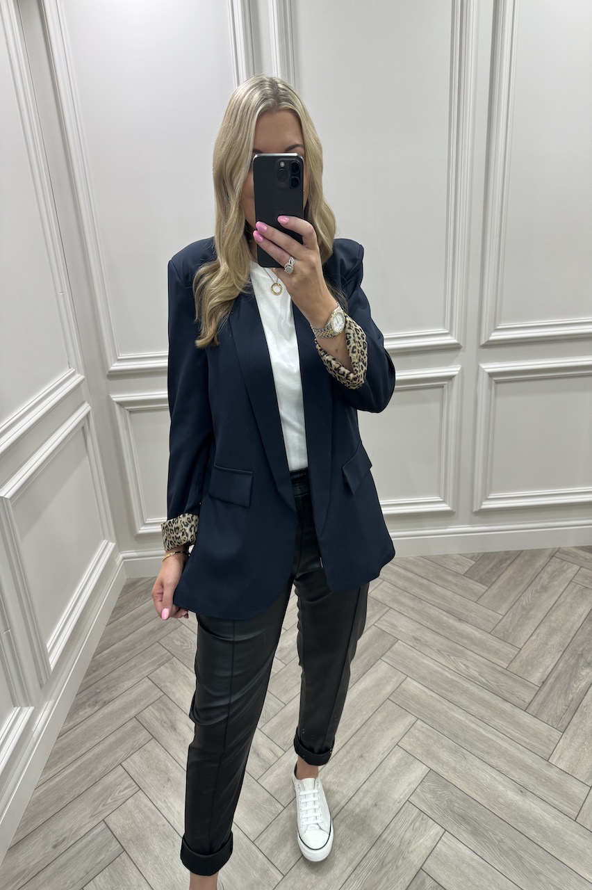 Navy Iconic Leopard Blazer 