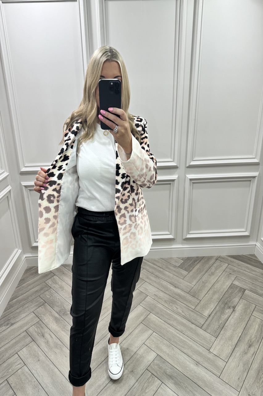 Beige Love leopard Button Leopard Blazer 