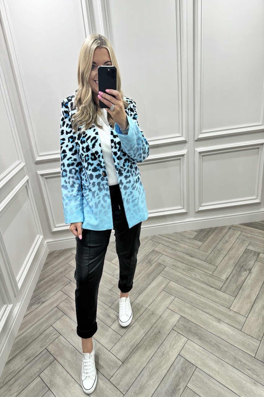 Blue Love leopard Button Leopard Blazer 