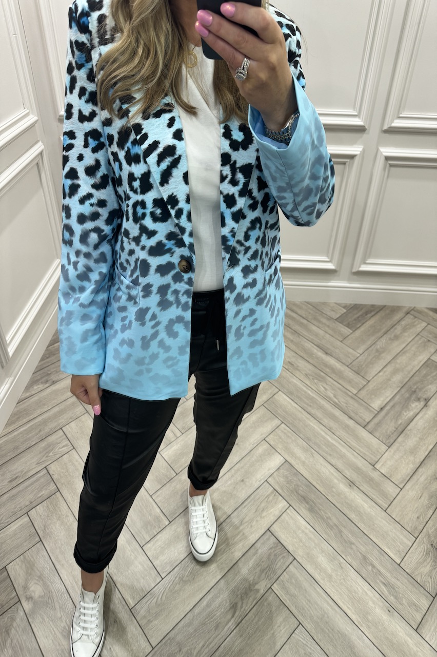 Blue Love leopard Button Leopard Blazer 