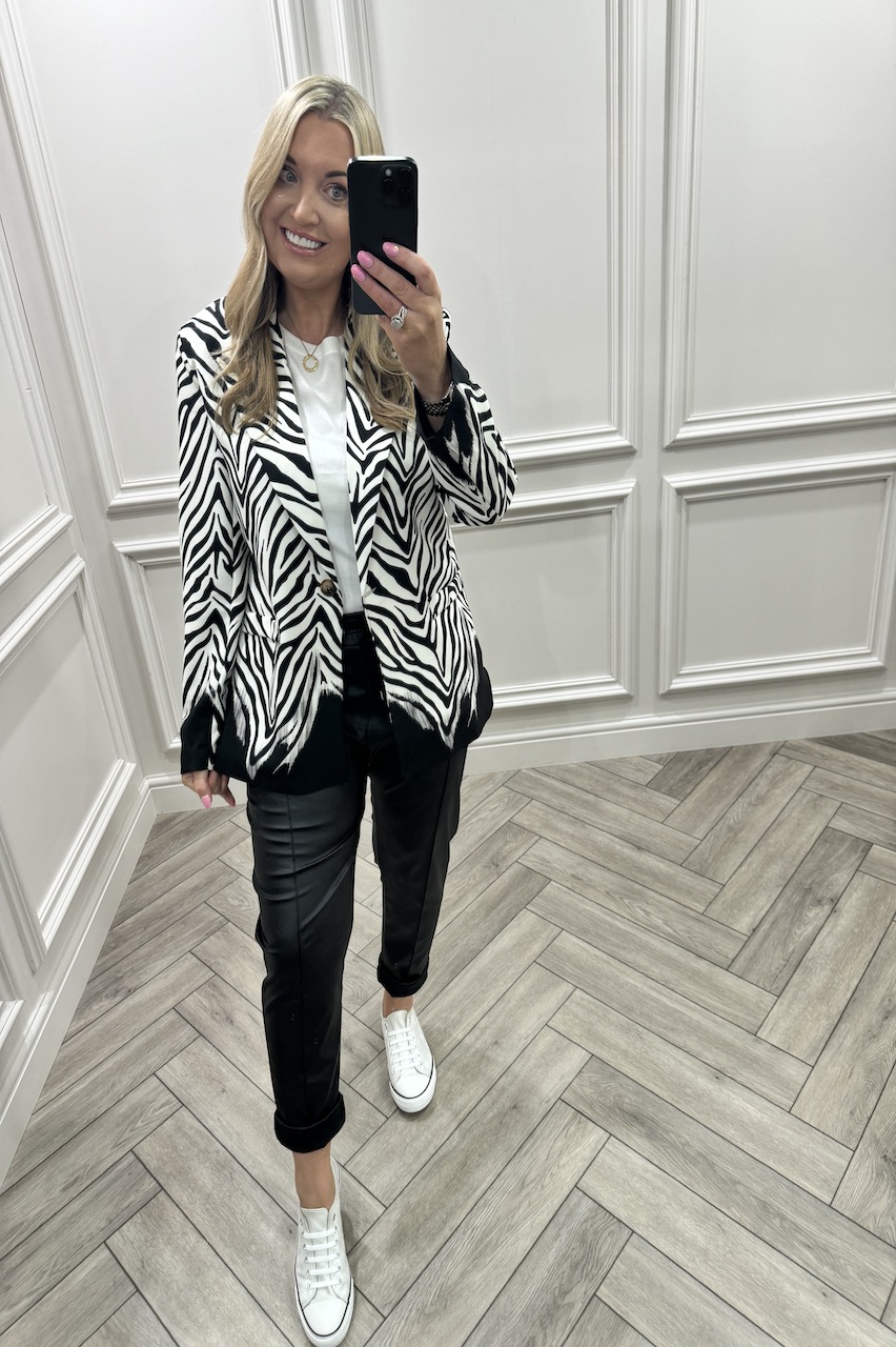 Black Love Zebra Button Blazer 