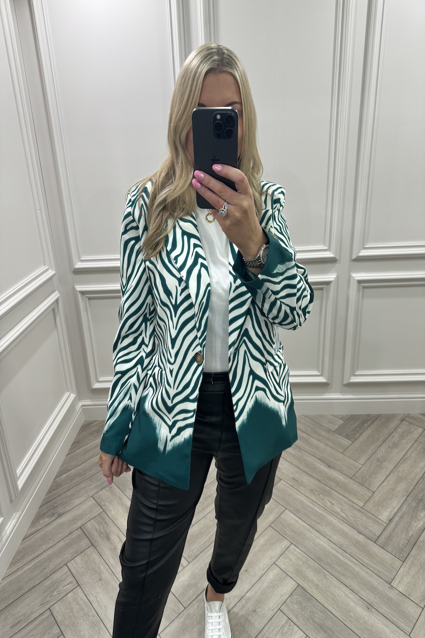 Jade Love Zebra Button Blazer 