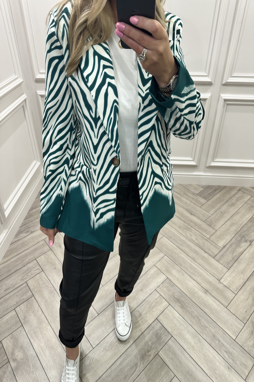 Jade Love Zebra Button Blazer 