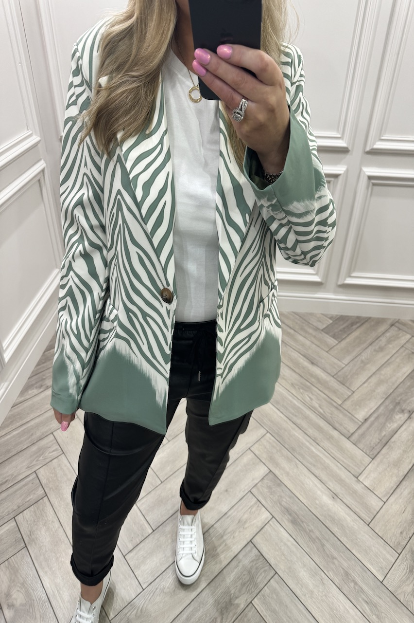 Khaki Love Zebra Button Blazer 