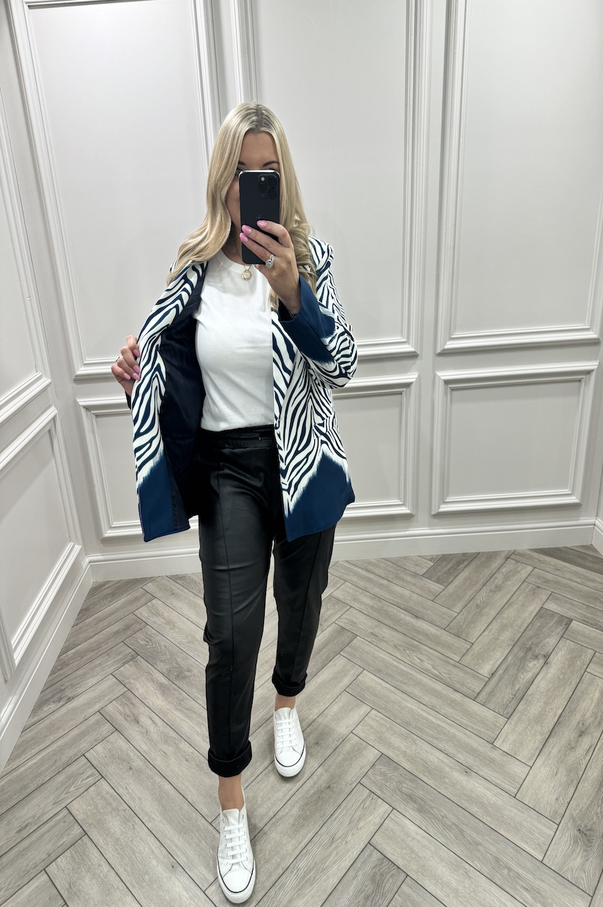 Navy Love Zebra Button Blazer 