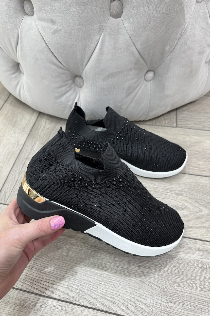 Black Oh So Comfy Diamond Slip on Trainers