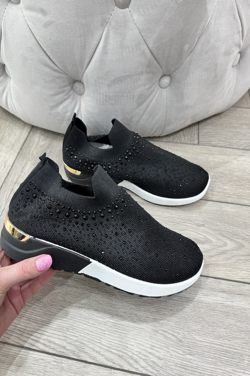 Black Oh So Comfy Diamond Slip on Trainers