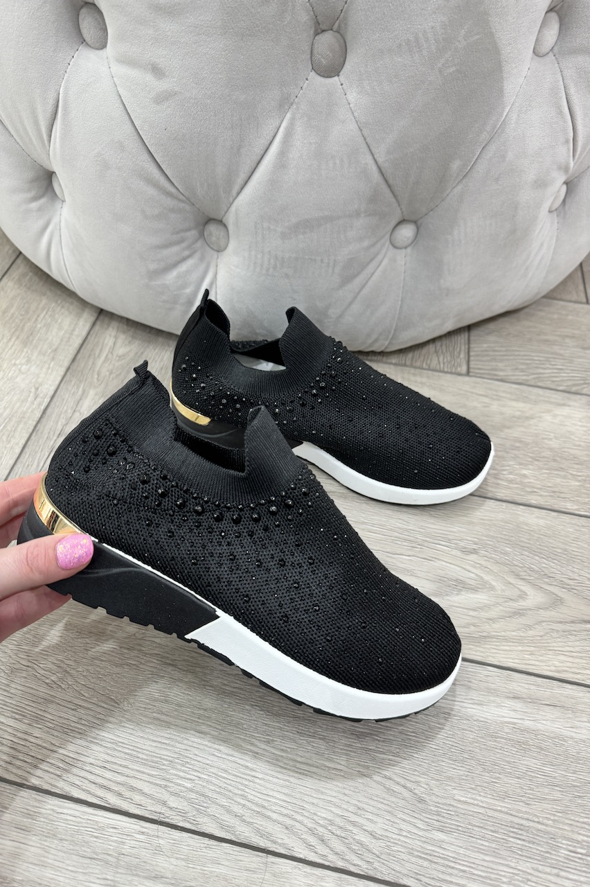 Black Oh So Comfy Diamond Slip on Trainers