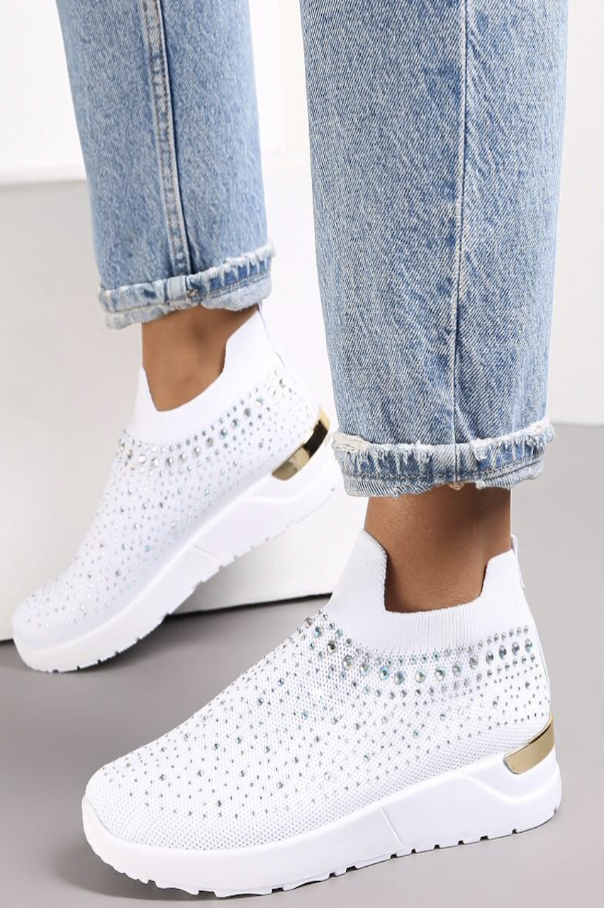 White Oh So Comfy Diamond Slip on Trainers