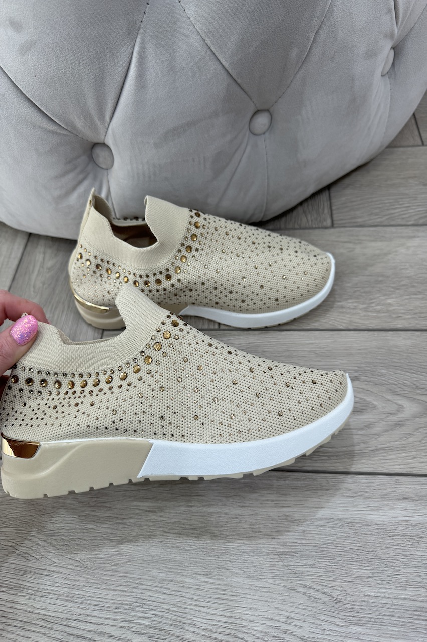 Beige Oh So Comfy Diamond Slip on Trainers