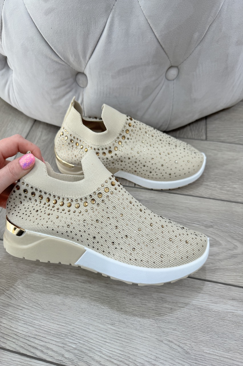 Beige Oh So Comfy Diamond Slip on Trainers