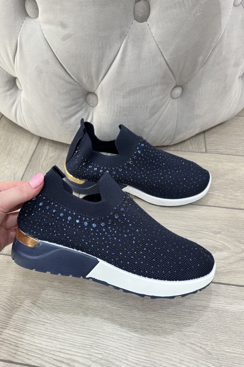 Navy Oh So Comfy Diamond Slip on Trainers