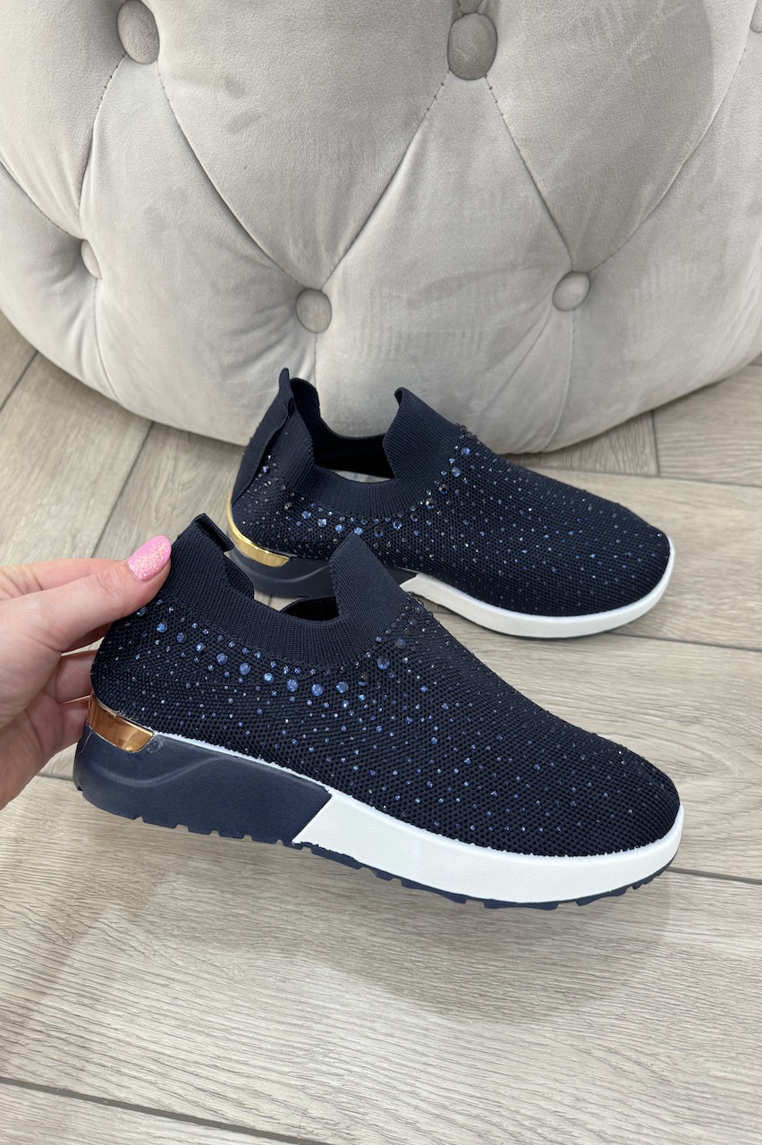 Navy Oh So Comfy Diamond Slip on Trainers