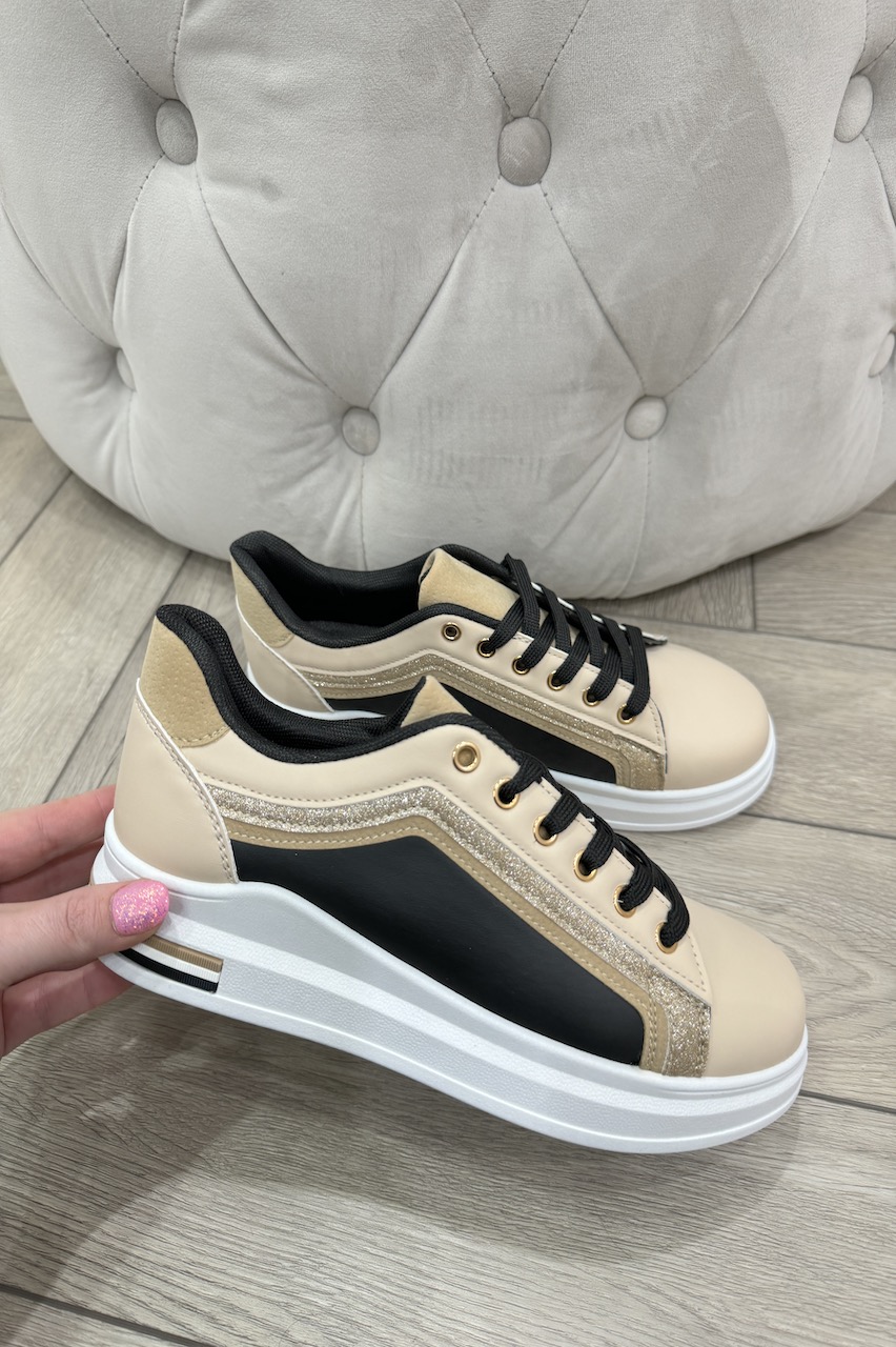 Beige & Black Kensington Trainers