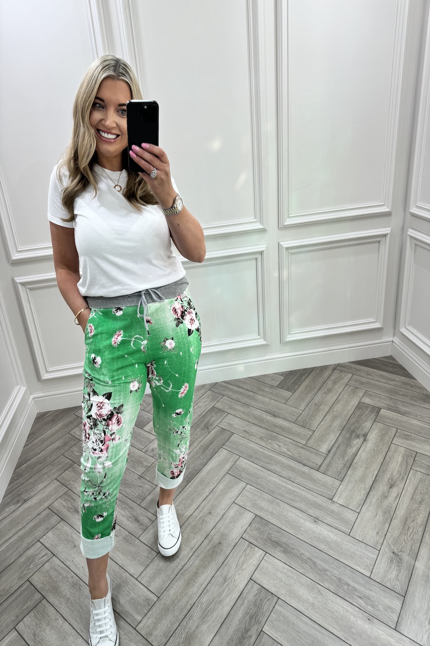 Comfort Green Floral Grey Band Joggers