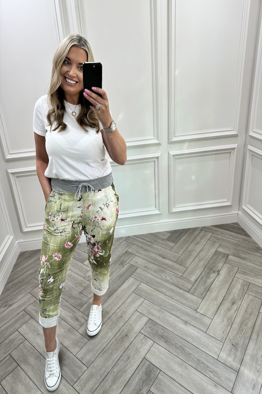 Comfort Khaki Floral Grey Band Joggers