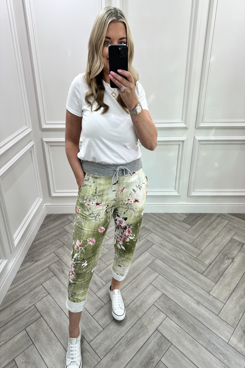 Comfort Khaki Floral Grey Band Joggers