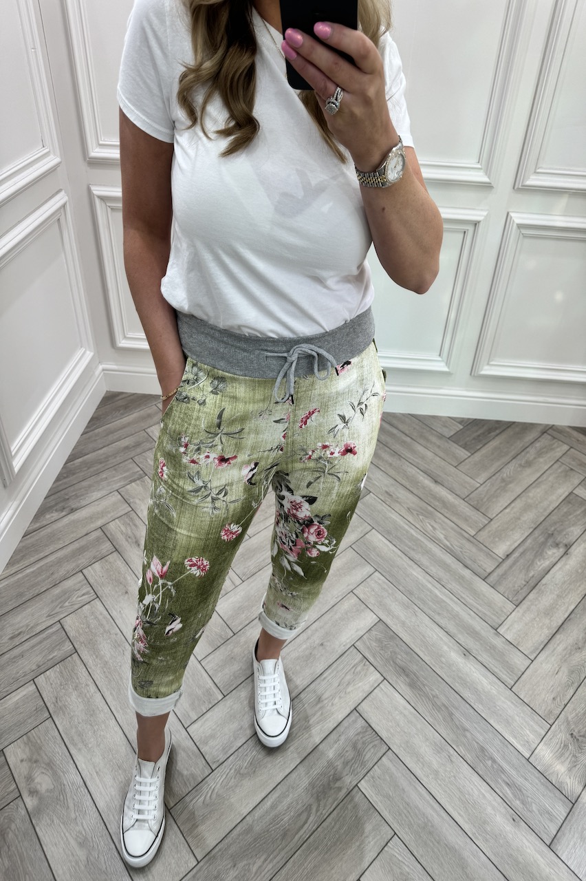 Comfort Khaki Floral Grey Band Joggers