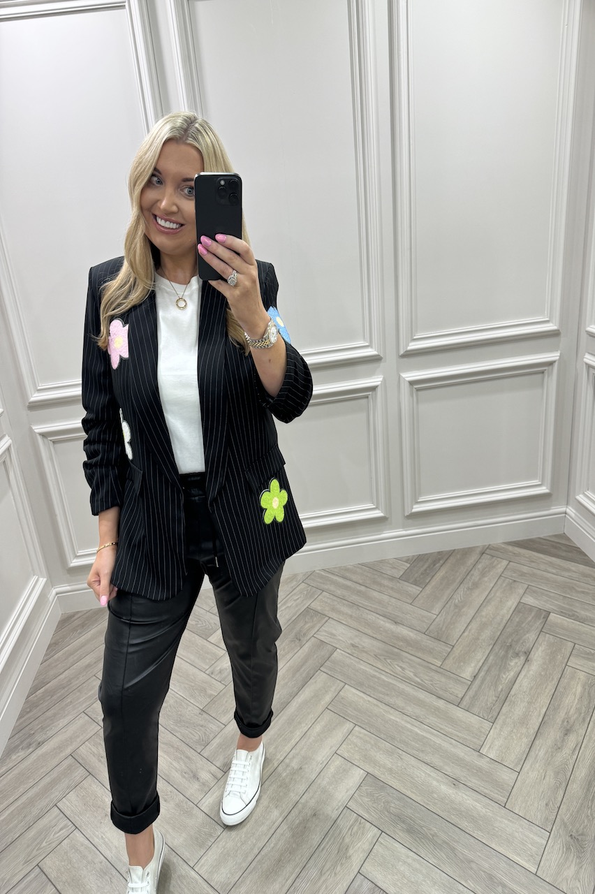 Ariana Black Flower Pinstripe  Blazer 