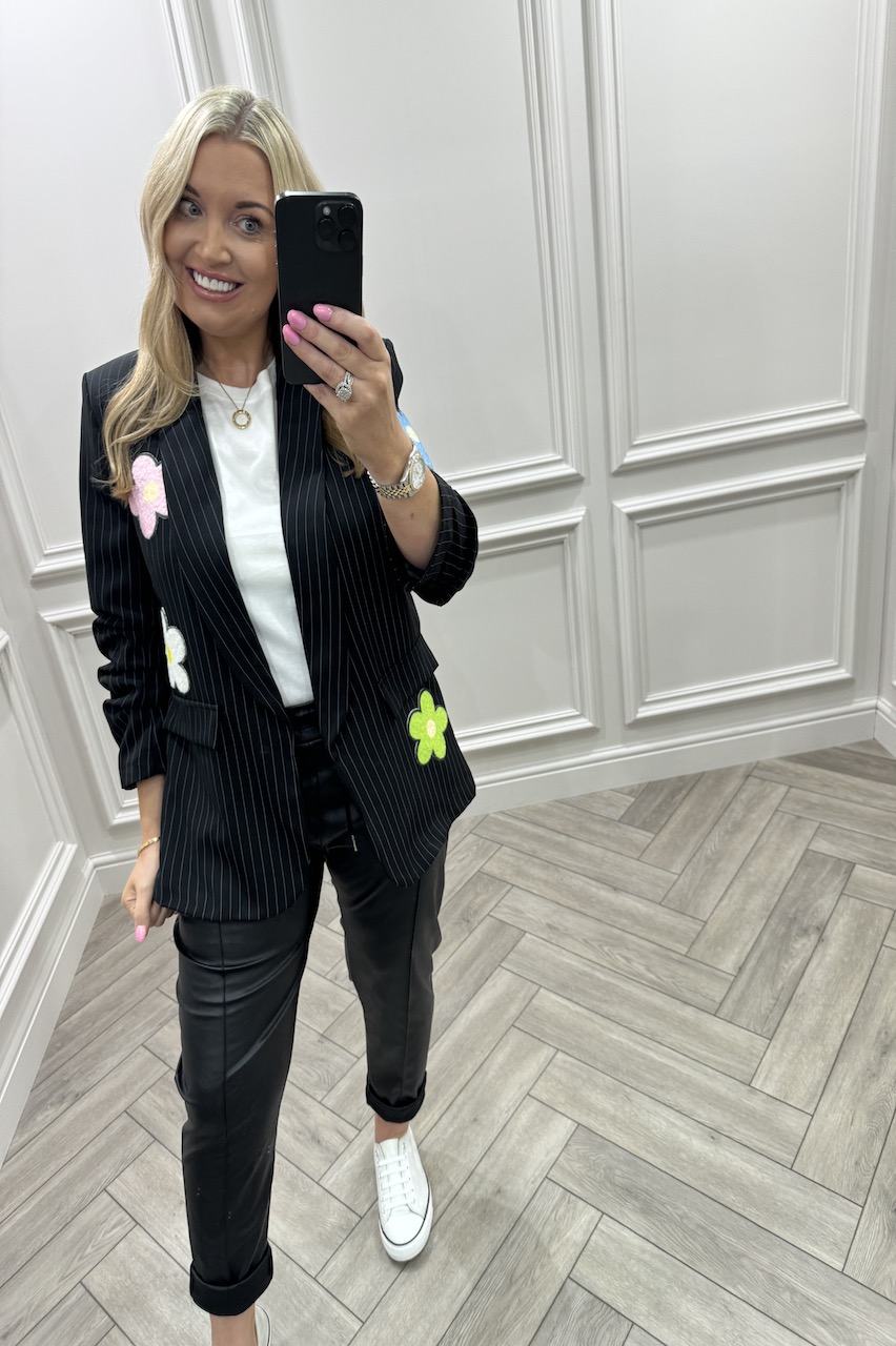 Ariana Black Flower Pinstripe  Blazer 