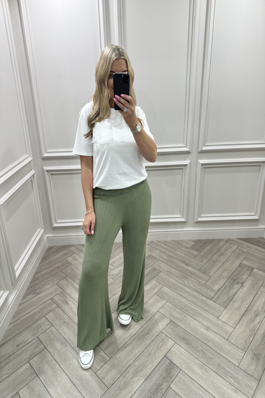 Wideleg ribbed trousers