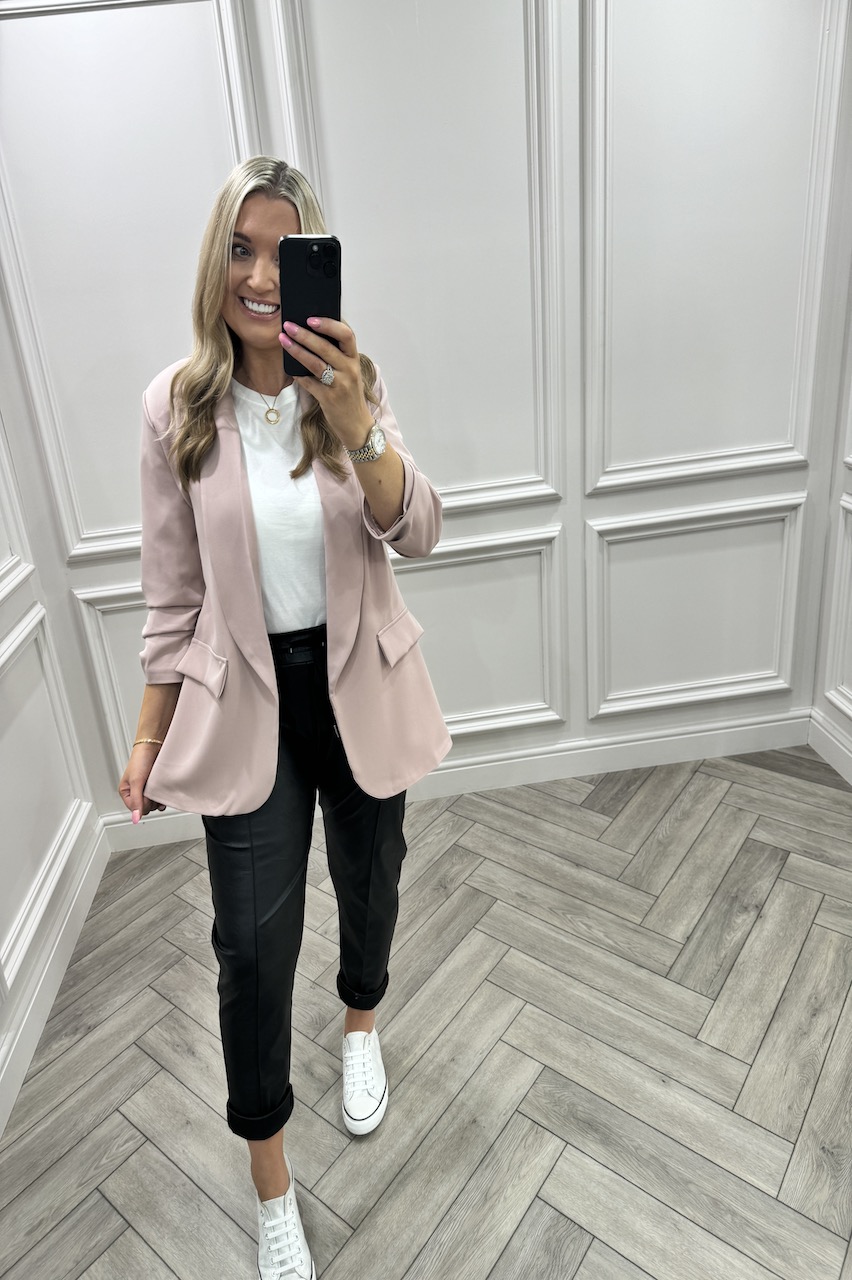 Ariana Dusky Pink Classic Blazer with ruched sleeve