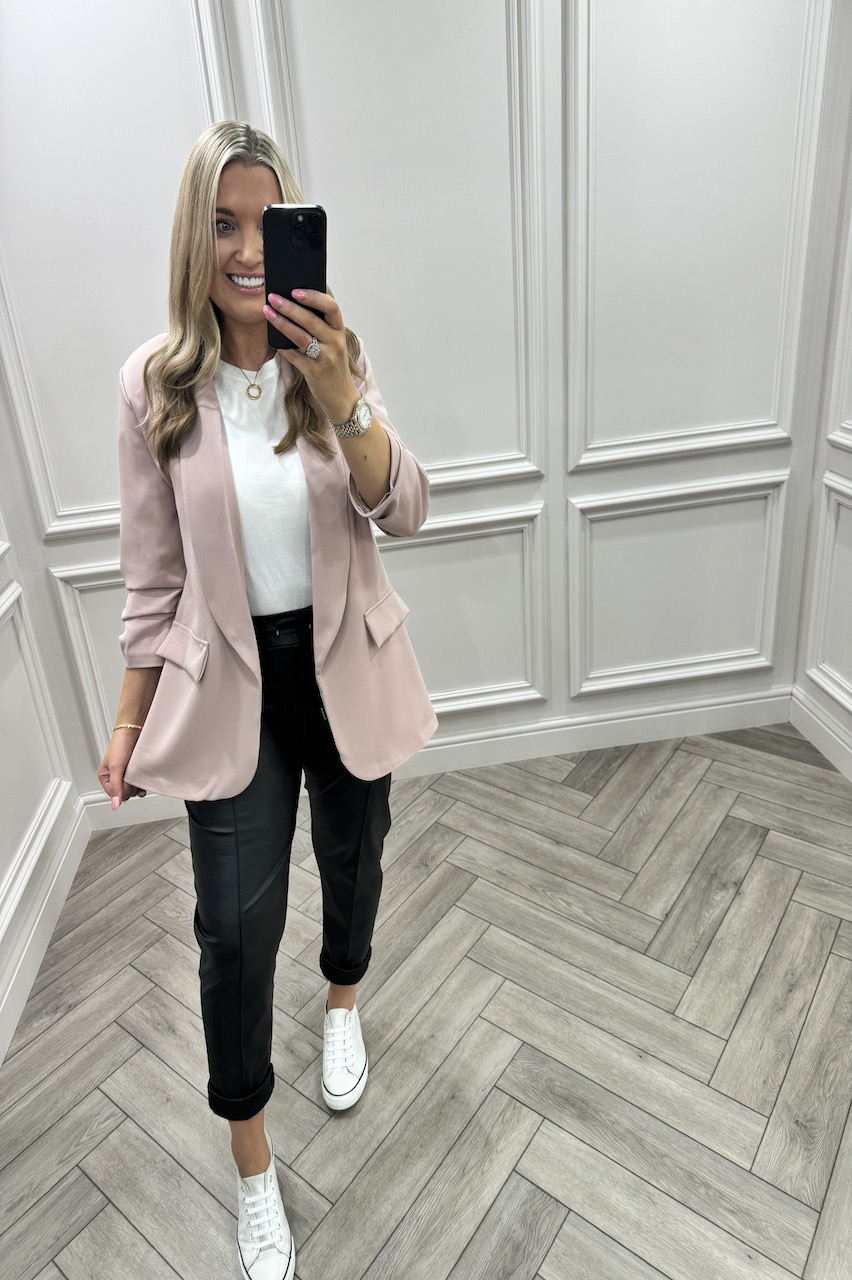 Ariana Dusky Pink Classic Blazer with ruched sleeve