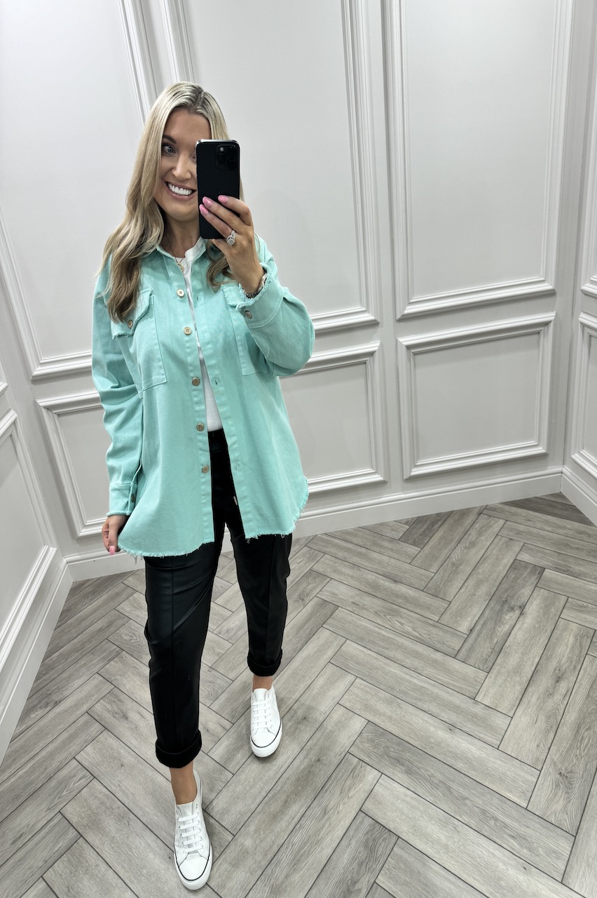 York Denim Mint  Button Shacket