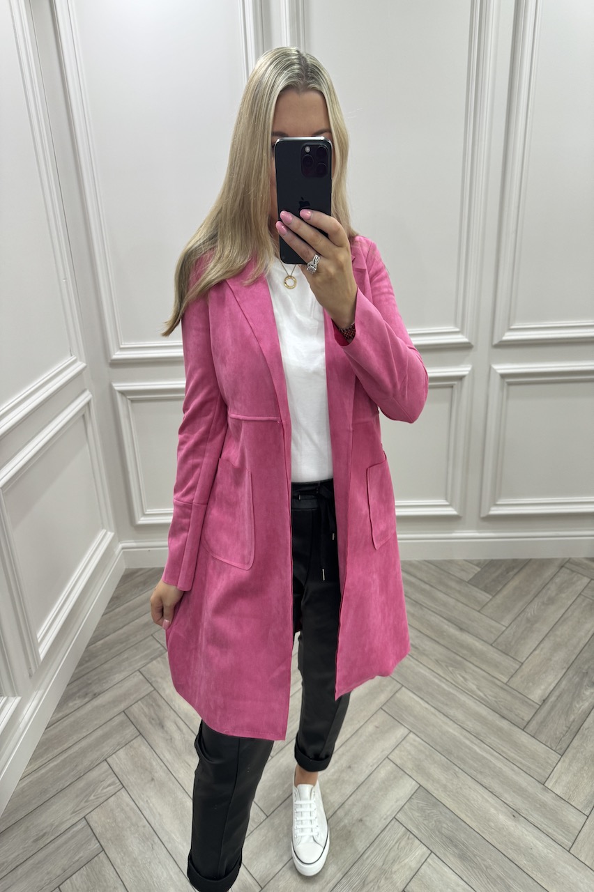 Suede Sensation Magenta Pink  Faux Suede Longline Jacket