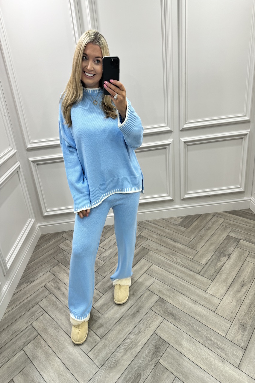 Lucia Blue Contrast Stitch Detail Loungewear Set