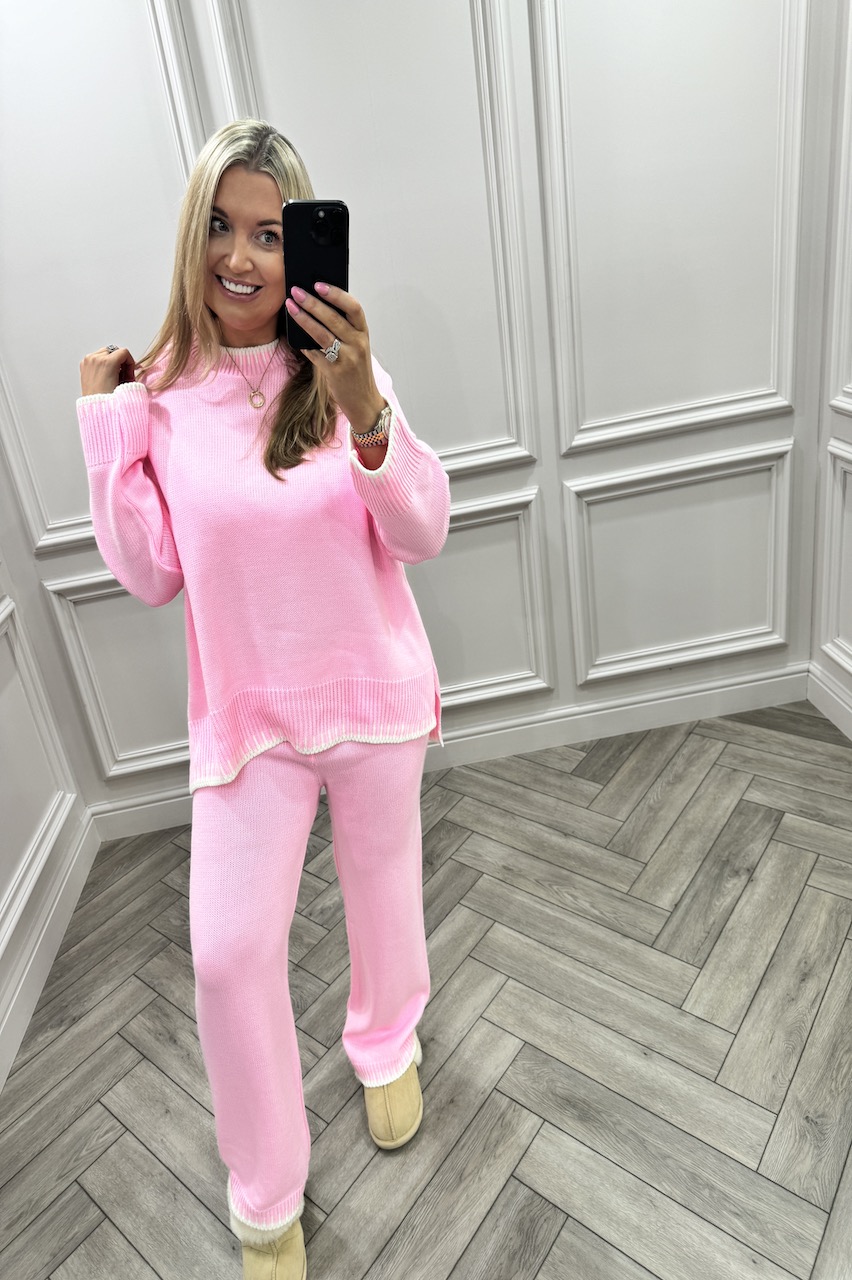 Lucia Pink Contrast Stitch Detail Loungewear Set